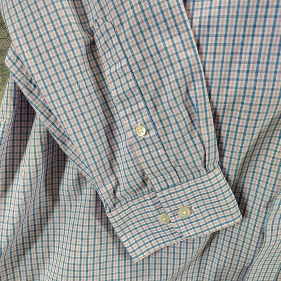 Croft&Barrow Button Up Shirt Men 18 34/35 Easy Care Classic Fit Blue Pink Plaid - Picture 7 of 11